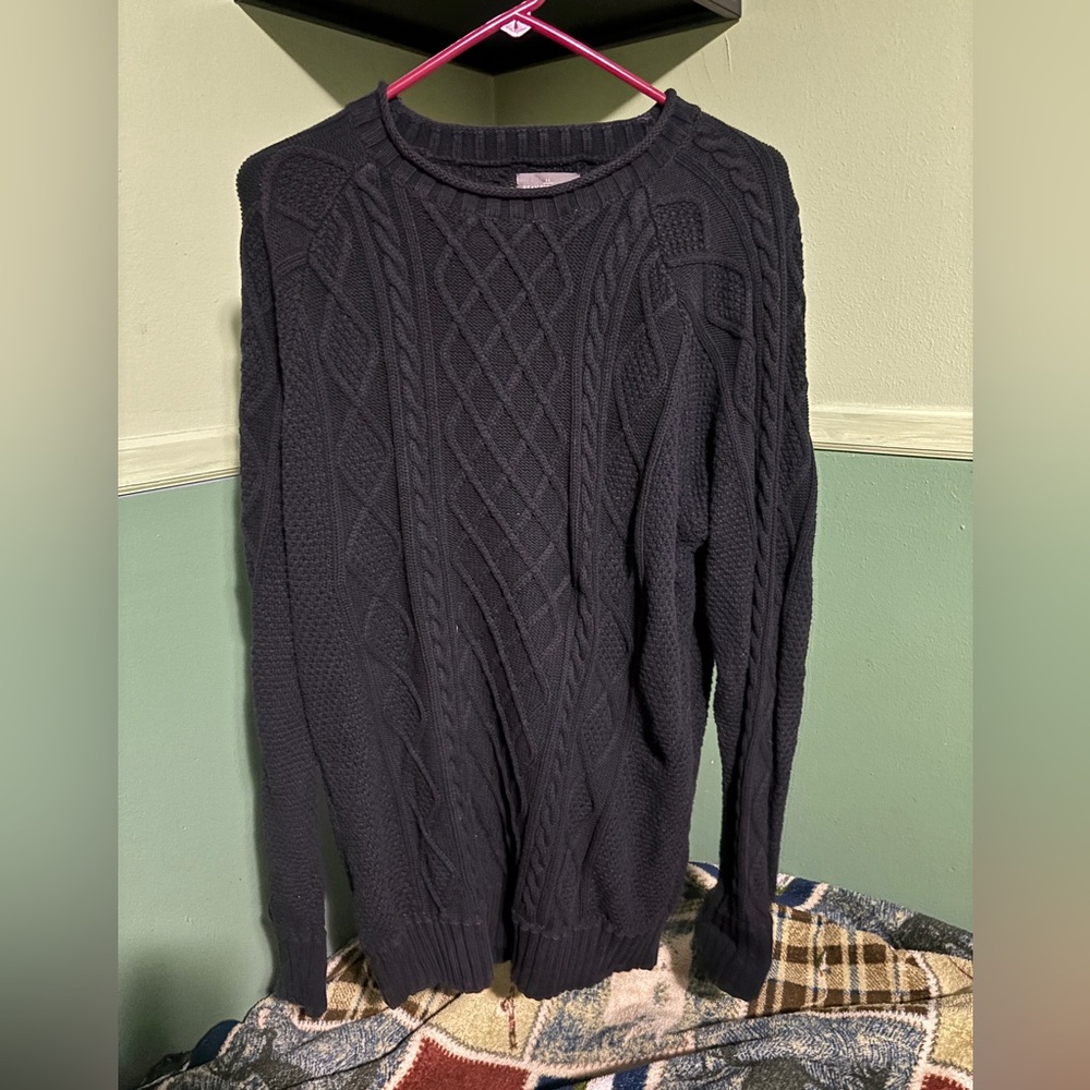 L.L Bean Signature Mens Cable Knit Fisherman Sweater size XL Black
